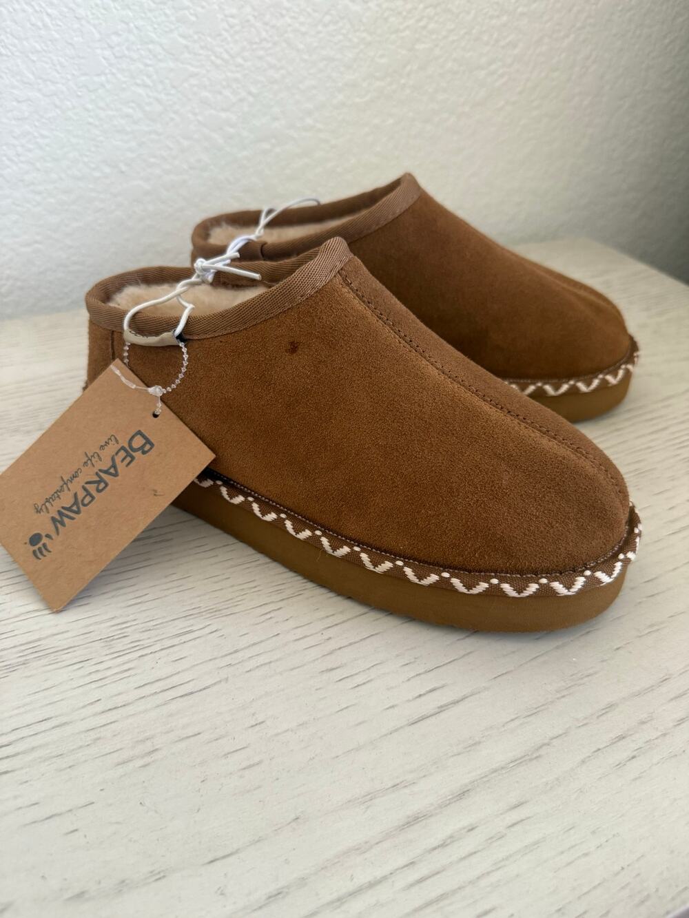 NEW BearPaw Martis Mule Suede Platform Warm Fleece Lined Slippers Flats